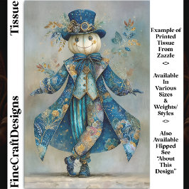 White Pumpkin in Blue Floral Coat DM9R Decoupage Seidenpapier