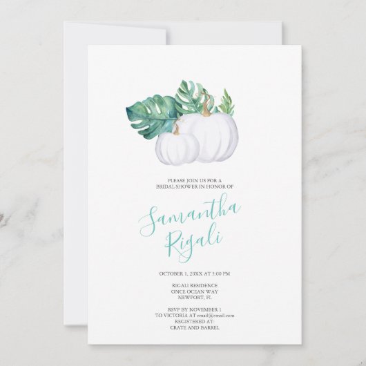 WHITE PUMPKIN Monstera Probe Dinner Einladung (Vorderseite)