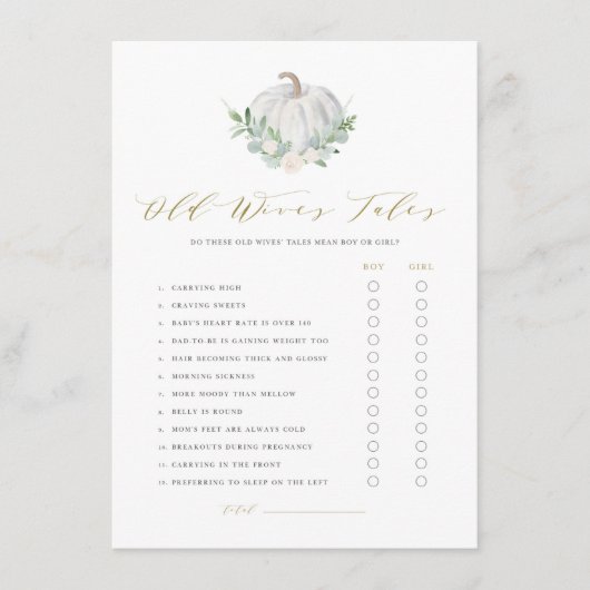 White Pumpkin Old Ehefrauen Tale Predictions Game Begleitkarte (Vorderseite)