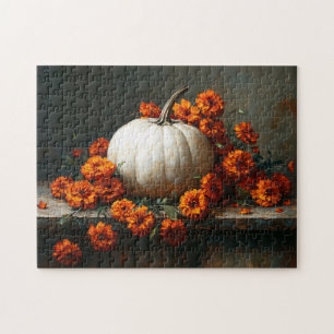 White Pumpkin Orange Marigolds Puzzle