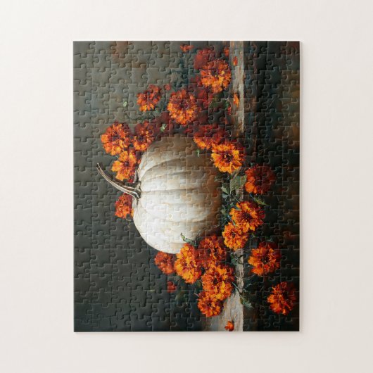 White Pumpkin Orange Marigolds Puzzle (Vertikal)