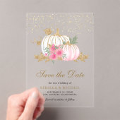 White Pumpkin Pink Floral Wedding Save the Date Acryleinladungen (Insitu (Handheld))