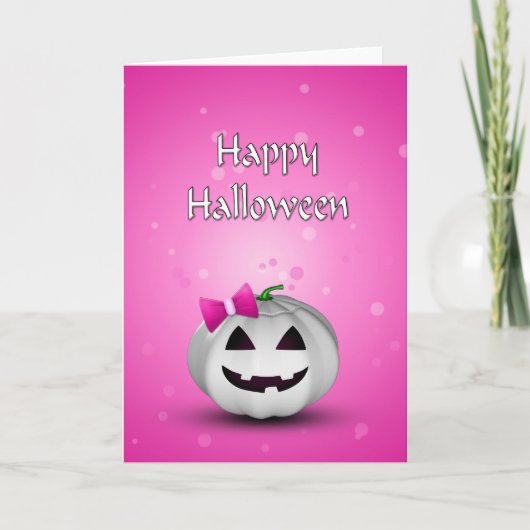 White Pumpkin Pink Girl Halloween Karte (Vorderseite)