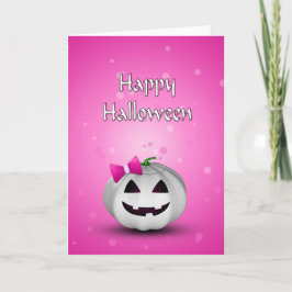 White Pumpkin Pink Girl Halloween Karte