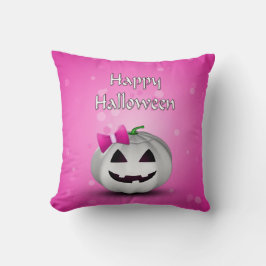 White Pumpkin Pink Girl Halloween Kissen