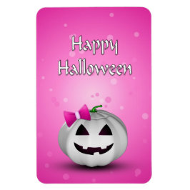 White Pumpkin Pink Girl Halloween Magnet