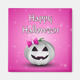 White Pumpkin Pink Girl Halloween Magnet