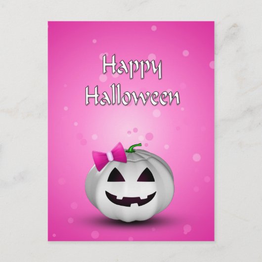 White Pumpkin Pink Girl Halloween Postkarte (Vorderseite)