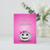 White Pumpkin Pink Girl Halloween Postkarte (Stehend Vorderseite)