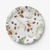 White Pumpkin Rustic Herbstlaubs Pattern Pappteller (Vorderseite)