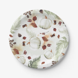 White Pumpkin Rustic Herbstlaubs Pattern Pappteller