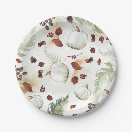 White Pumpkin Rustic Herbstlaubs Pattern Pappteller (Vorderseite)