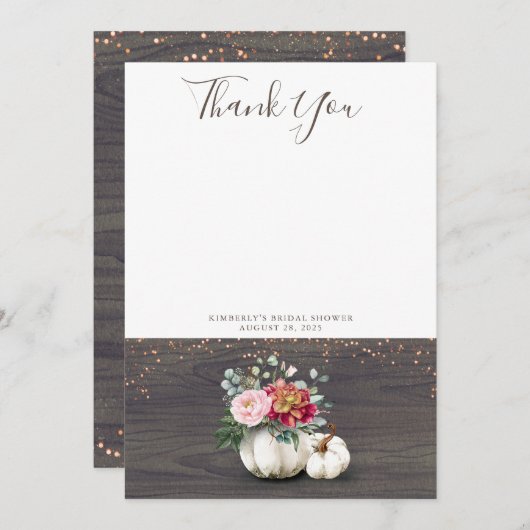 White Pumpkin Rustic Wood Vielen Dank Dankeskarte (Vorne/Hinten)