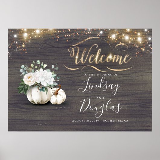 White Pumpkin Rustikale Hochzeit im Herbst Zeichen Poster (Vorne)