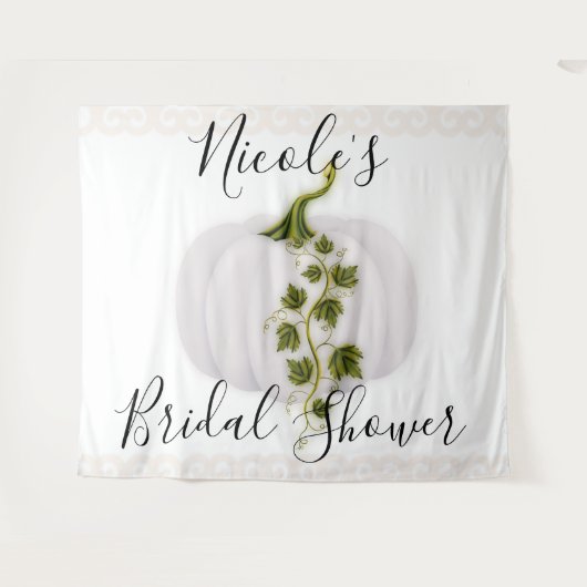 White Pumpkin Storybook Chic Hochzeit im Herbst Ta Wandteppich (Vorderseite (Horizontal))