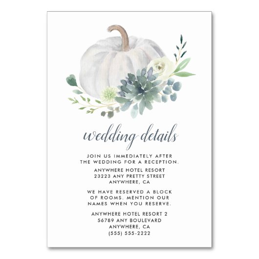 White Pumpkin Succulent Wedding Cards Tischnummer (Vorderseite)