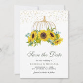 White Pumpkin Sunflowers QR Code Hochzeitsstift Fo Save The Date (Vorderseite)