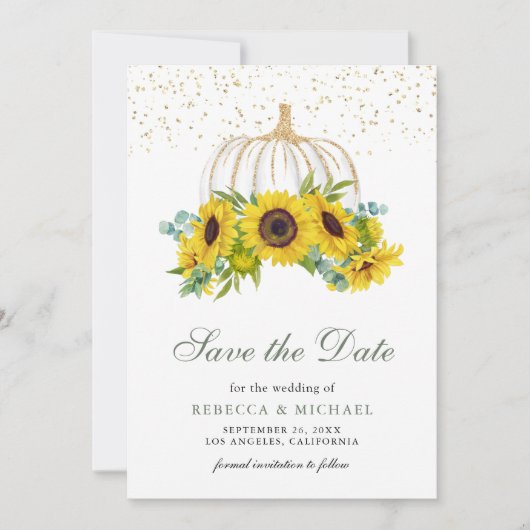 White Pumpkin Sunflowers QR Code Hochzeitsstift Fo Save The Date (Vorderseite)