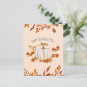 White Pumpkin und Autumn Leaves Erntedank Postkarte (Stehend Vorderseite)