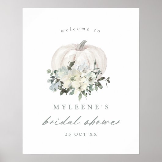 White Pumpkin und Blume Brautparty Willkommen Poster (Vorne)