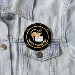White Pumpkin und Gold Cat Polka Punkte Halloween Button