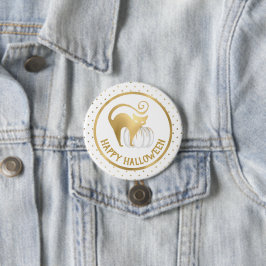 White Pumpkin und Gold Cat Polka Punkte Halloween Button