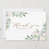 White Pumpkin und Greenery Autumn Baby Shower Dankeskarte (Vorderseite)