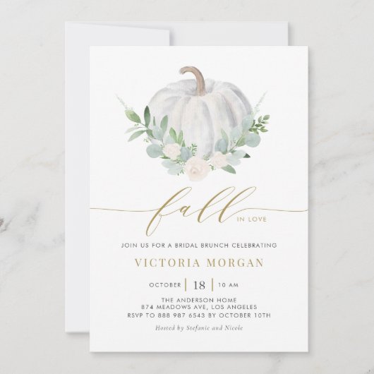 White Pumpkin und Greenery Fall Bridal Brunch Einladung (Vorderseite)