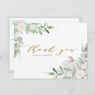 White Pumpkin und Greenery Herbst Vielen Dank Postkarte
