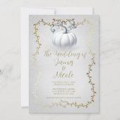 White Pumpkin Wedding Gold & White Storybook Einladung (Vorderseite)