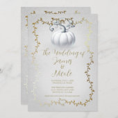 White Pumpkin Wedding Gold & White Storybook Einladung (Vorne/Hinten)