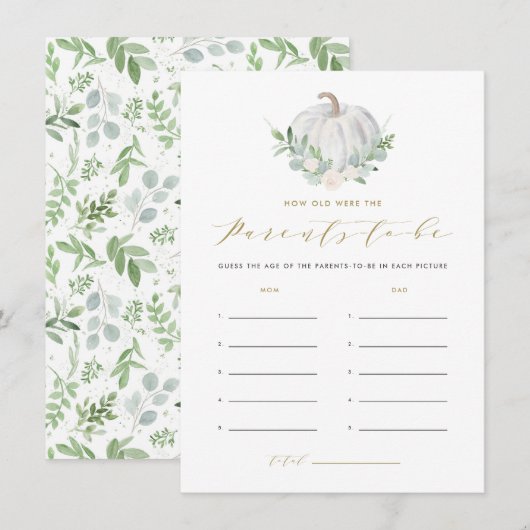 White Pumpkin Wie alt waren die Eltern Spiel Begleitkarte (Vorne/Hinten)