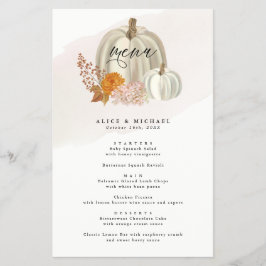 White Pumpkins and Fall Flowers Event Dinner Menu Flyer