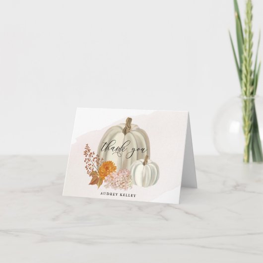 White Pumpkins Fall Blume Danke Note Card (Vorderseite)