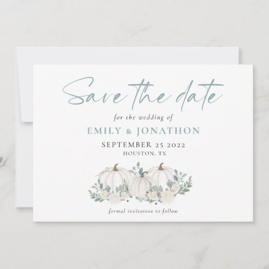 White Pumpkins Florals QR Code Wedding Save The Date (Vorderseite)