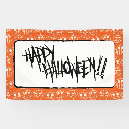 White Pumpkins Halloween Pattern Banner (Horizontal)