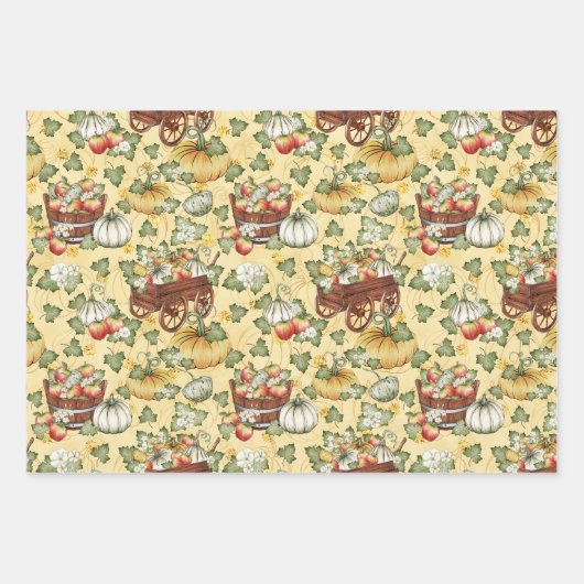 WHITE PUMPKINS & RED FALL AUTUMN APPLES GESCHENKPAPIER SET (Vorderseite 3)