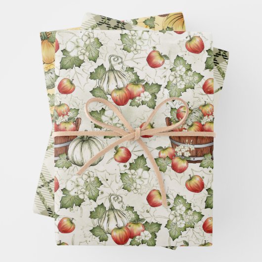WHITE PUMPKINS & RED FALL AUTUMN APPLES GESCHENKPAPIER SET (Beispiel)
