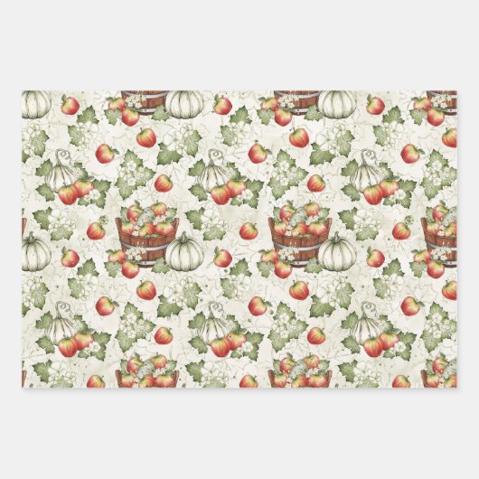 WHITE PUMPKINS & RED FALL AUTUMN APPLES GESCHENKPAPIER SET (Vorderseite)