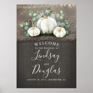 White Pumpkins Rustic Country Wedding Willkommensz Poster