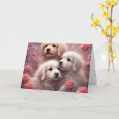 White Puppies Pink Roses Valentines Day Karte (Gelbe Blume)