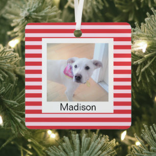 White Puppy Dog Frohe Weihnachten Rot und Rosa Nam Ornament Aus Metall
