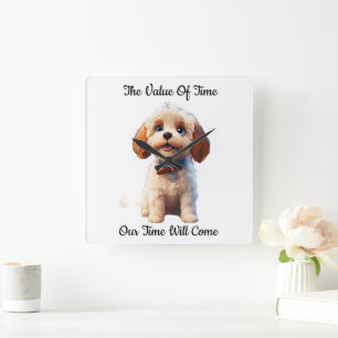 White Puppy Lover Gabe Niedliches Dog Design- Quadratische Wanduhr
