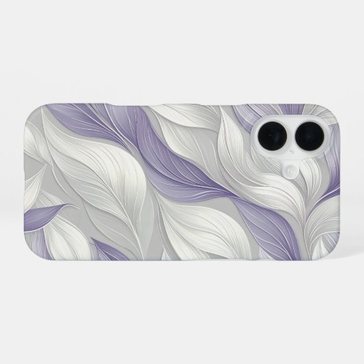 White Purple Leaf Elegant Pattern iPhone 16 Hülle (Rückseite (Horizontal))