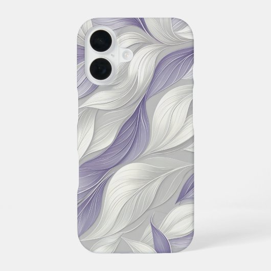 White Purple Leaf Elegant Pattern iPhone 16 Hülle (Rückseite)