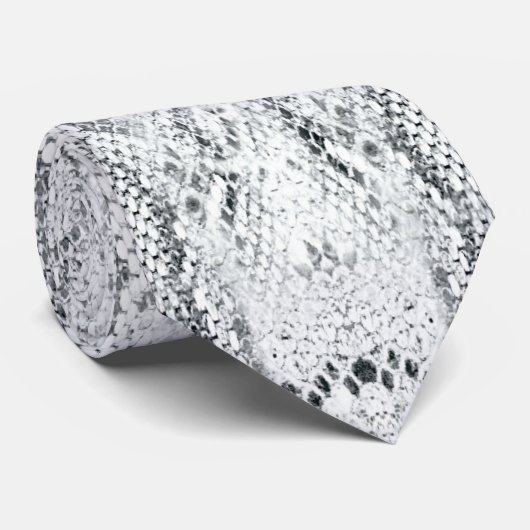 White Python Snake Skin Print Neck Tie Krawatte (Gerollt)