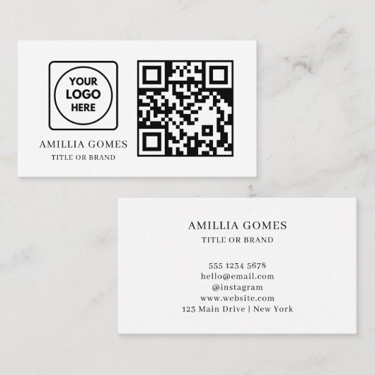 White QR Code | Modern Minimal Custom Contact  Visitenkarte (Vorne/Hinten)