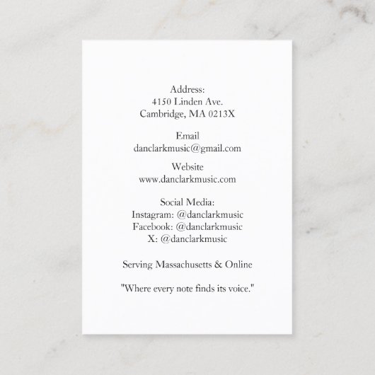 White QR Code Musiklehrer Acoustic Gitarre Visitenkarte (Rückseite)