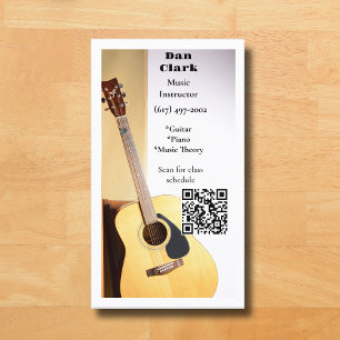 White QR Code Musiklehrer Acoustic Gitarre Visitenkarte