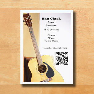 White QR Code Musiklehrer Acoustic Gitarre Visitenkarte
